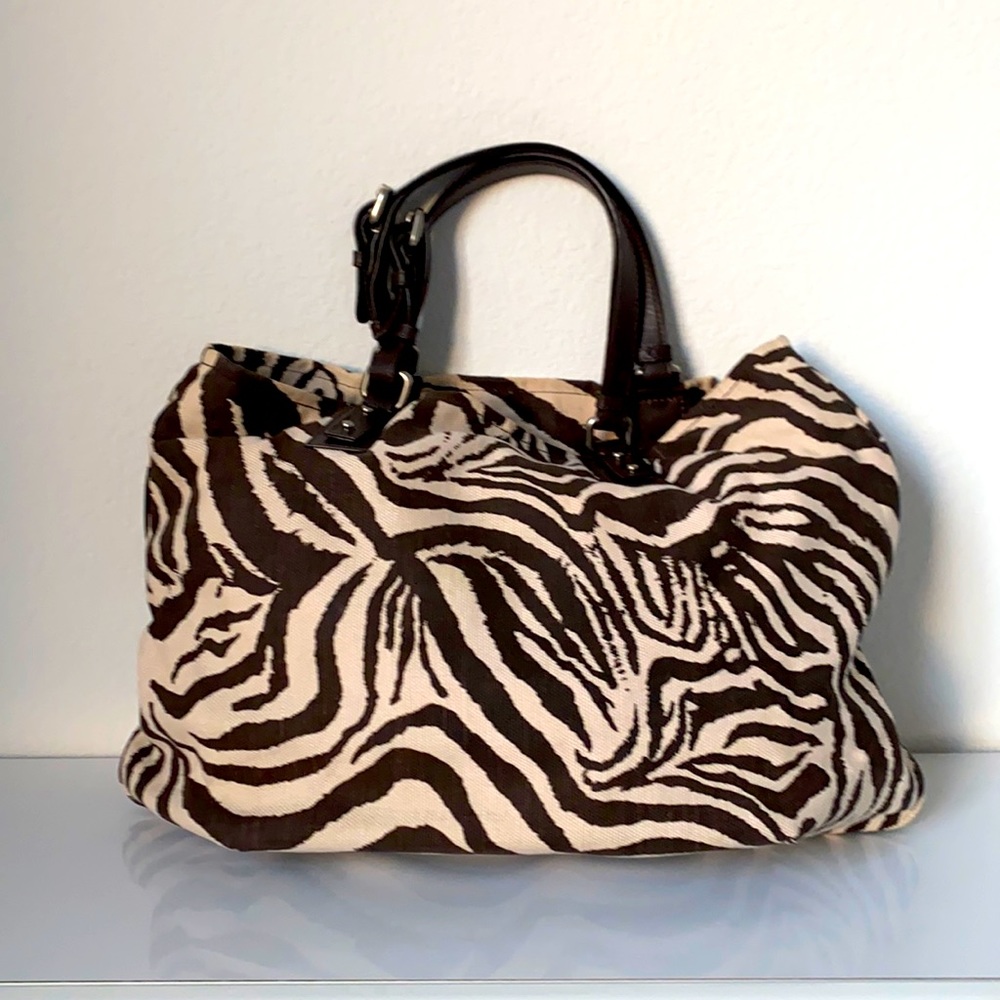 Club Monaco Safari Zebra Print Canvas Satchel